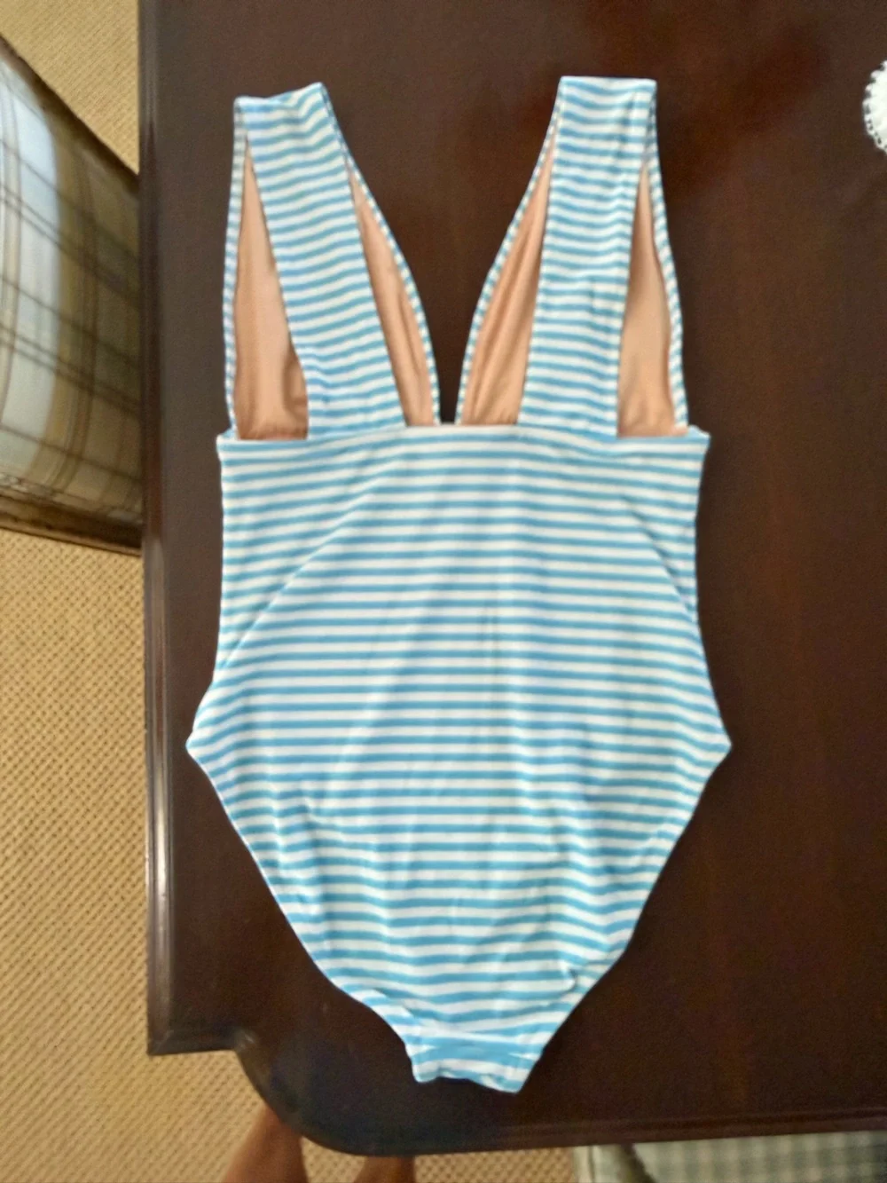 J. Crew Light Blue & White Striped Women's One-Piece Swimsuit
